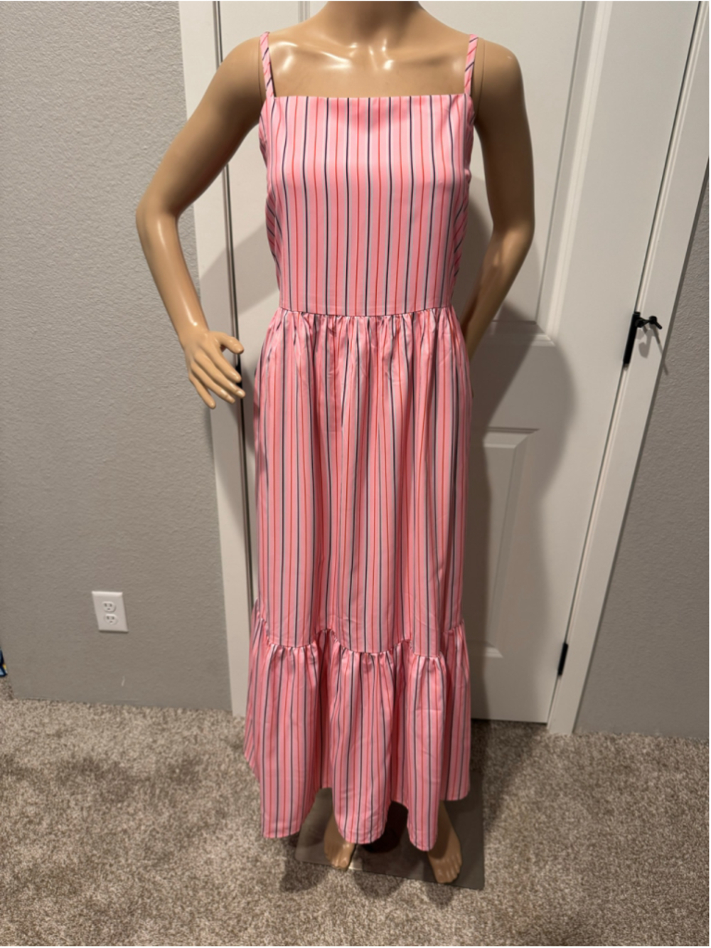 Women's CupShe Striped Maxi Sun Dress Size L Pink Red
